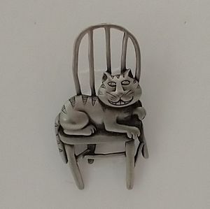 Vintage 80's Pewter JJ Jonette Cat Brooch